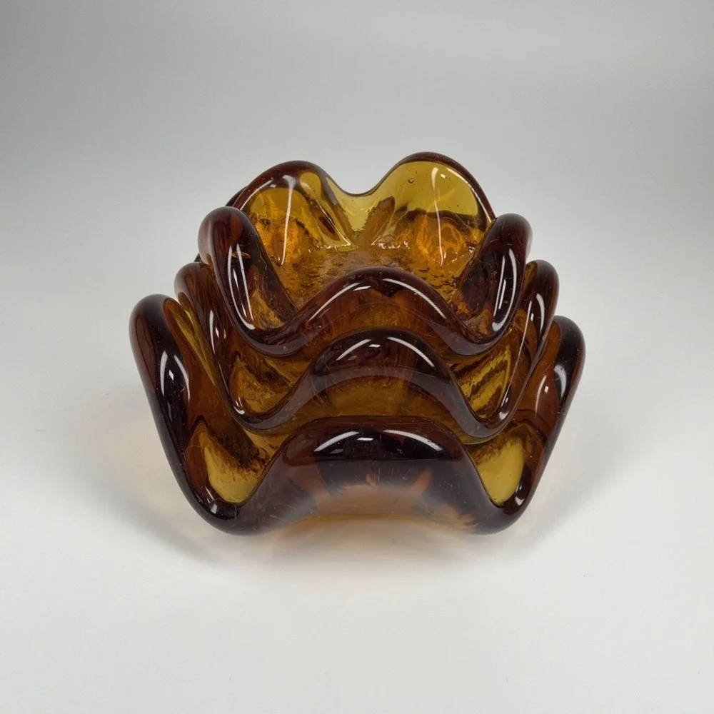 Murano Art Glass Vintage Nesting Stackable Bowls Amber
